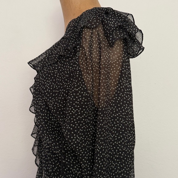 3.1 Phillip Lim sz 10 Black Cream 100% silk Patterned Dress 35” length ruffles - Picture 5 of 12